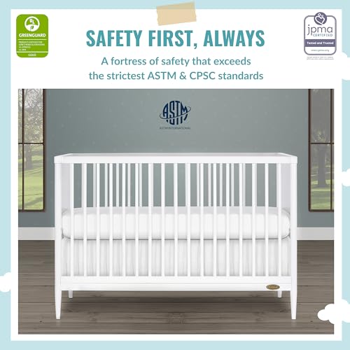 Dream On Me Clover 4-in-1 Modern Island Crib with Rounded Spindles in White, Convertible Crib, Mid-Century Meets Modern, Coordinates with The Clover Changing Counter