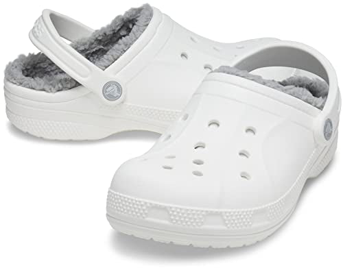Crocs Unisex-Adult Ralen Lined Clogs | Fuzzy Slippers, White/Light Grey, 12 Women / 10 Men