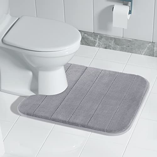 Yimobra Memory Foam Toilet Bath Mat U-Shaped, Commode Contour Rug, Soft and Comfortable, Super Water Absorption, Non-Slip, Thick, Machine Wash and Easier to Dry for Bathroom, 24 X 20 Inches, Grey