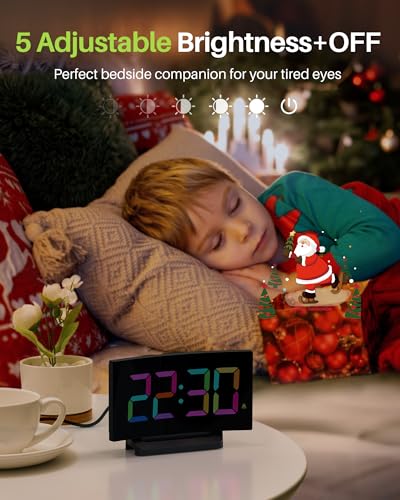 GOLOZA Digital Alarm Clocks for Bedrooms, Digital Clock with 6 Colors RGB Display, 5-Level Brightness + Off, 2 Volumes, 3 Alarm Tones, Snooze, Power-Off Memory, 12/24h, Alarm Clock for Kids Teens