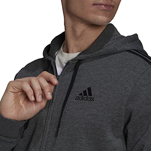 adidas Men's Essentials Fleece 3-Stripes Full-Zip Hoodie, Dark Grey Heather, Medium
