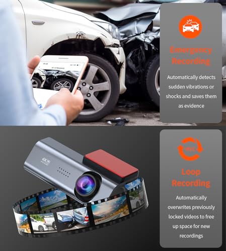 Cosuvow Dash Cam 4K Front Dash Camera for Cars 2160P WiFi Dashcam with APP 24 Hours Parking Mode WDR Free 32G Card G-Sensor Loop Recording Night Vision