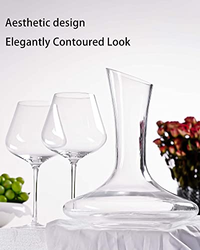 JBHO Full Bottle Wine Decanter with 2pcs Red Wine Glasses and Cleaning Beads, 21 oz Burgundy Wine Glasses, 56 oz Wine Carafe Aerator and Glasses Set, Wine Decanter and Glass Set