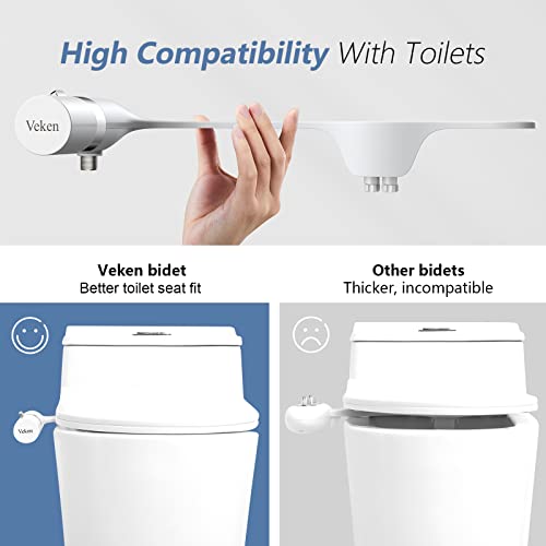 Veken Ultra-Slim Bidet, Non-Electric Dual Nozzle (Posterior/Feminine Wash) Fresh Water Sprayer, Adjustable Water Pressure, Bidet for Toilet Seat Attachment, Stainless Steel Inlet Badays