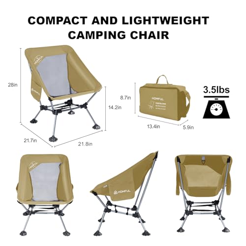 HOMFUL 2 Pack Widened Camping Chair Ultra Light Portable Folding Backpacking Chair with Side Pockets Breathable Mesh Structure Aluminum Frame with Carrying Bag for Outdoors,Camping,Hiking,Beach,Picnic