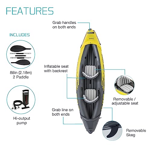 INTEX 68303EP Excursion Pro K1 Inflatable Kayak Set: Includes Deluxe 86in Aluminum Oars and High-Output Pump