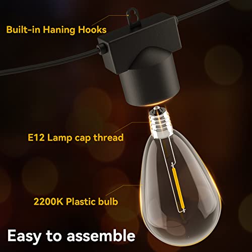 MOFFE 100FT(50FT*2 LED Outdoor String Lights, Waterproof Connectable Dimmable LED Hanging Lights for Patio, Porch, Deck, Bistro, Cafe, Balcony, Backyard Porch Garden,Party Decor, 2200K Warm