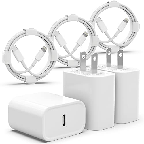 3Pack iPhone Charger【Apple MFi Certified】, 20W PD USB C Wall Charger with 6FT USB C to Lightning Cable Fast Charging Adapter Compatible with iPhone 14/14 Pro Max/13/12/11/XS/XR/X