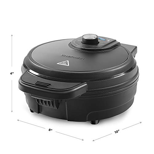 Chefman Anti-Overflow Belgian Waffle Maker w/Shade Selector, Temperature Control, Mess Free Moat, Round Iron w/Nonstick Plates & Cool Touch Handle, Measuring Cup Included, Black