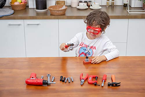 JOYIN 19Pcs Kids Tool Set, Pretend Play Toddler Power Toy Tool with Construction Tool Box & Electronic Toy Drill for for Boy Girl Halloween Birthday Dress Up Party