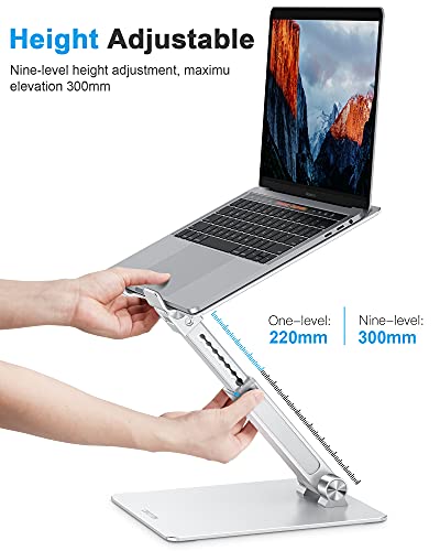 OMOTON Adjustable Laptop Stand for Desk, Ergonomic Computer Stand, Portable Laptop Riser for Standing Height up to 20" Compatible with MacBook Air/Pro, Dell and All Laptops 10-17 inch, Silver