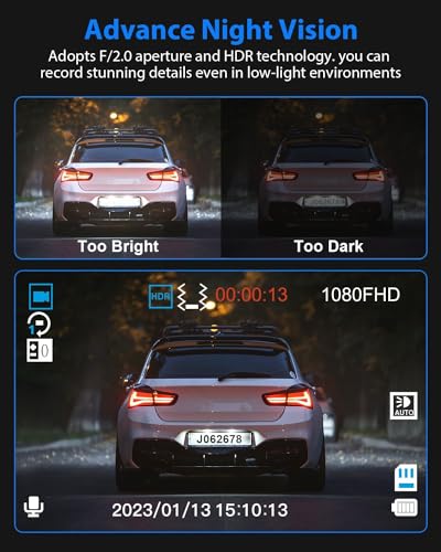 Dash Cam, 3 Channel Dash Cam, 1080P Dash Cam Front and Inside, Triple Dash Cam, Dash Camera with 32GB Card, HDR, G-Sensor, 24Hr Parking, Loop Recording