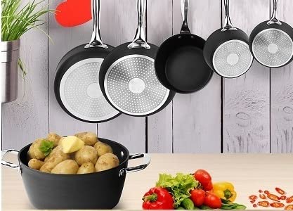 All in One Pan 10-Piece Pots and Pans Nonstick Hard-Anodized Non Toxic Cookware Set, Aluminum kitchen set pots and pans,Dishwasher Suitable, Black