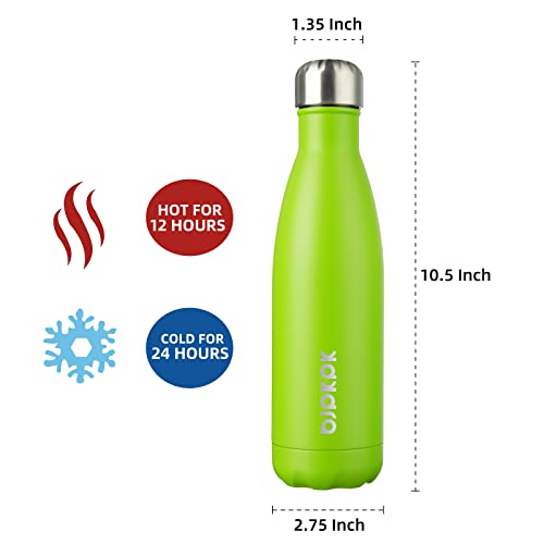 BJPKPK Insulated Water Bottles -17oz/500ml -Stainless Steel Water bottles,Sports water bottles Keep cold for 24 Hours and hot for 12 Hours,BPA Free kids water bottles for School- Green