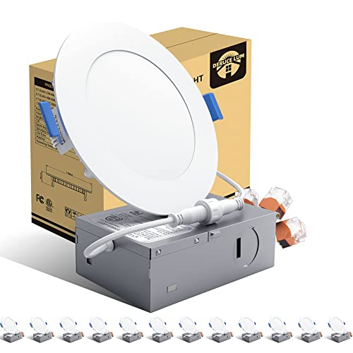Deruce Lum 6 Pack 4 Inch 3000k Ultrathin Led Recessed Light, Superbright recessed Lighting 4 inches led recessed Light for Living Room Bedroom Kitchen Hallway 9W 750lm- ETL & Energy Star Certified