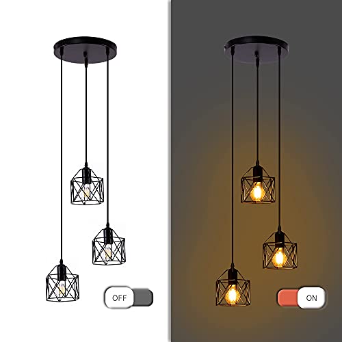 DuMaiWay Pendant Light, Black Industrial Farmhouse Metal Hanging Lights Fixture Ceiling Lamp, Dining Room Light for Barn Restaurant Foyer Bar Hallway Kitchen Island E26
