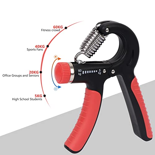 FYY Grip Strength Trainer, 2 Pack Hand Grip Strengthener with Adjustable Resistance 11-130 lbs Hand Exerciser for Forearm Strength Muscle Building and Injury Recover Black+Red