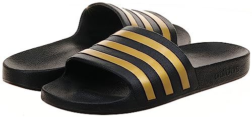 adidas Unisex Adilette Aqua Slides Sandal, Core Black Gold Metallic Core Black, 4 US Men