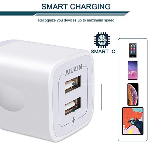 USB Wall Charger, Charger Adapter, AILKIN 2-Pack 2.1A Dual Port Quick Charger Plug Cube for iPhone 14 13 12 11 Pro Max 10 SE X XS 8 Plus Samsung Galaxy S22 S21 S20 Power Block Fast Charging Box Brick