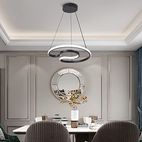 Afaoel Modern LED Chandelier 30W Color Temperature 4000K Creative Design Suitable for Living Room Dining Room Kitchen Lsland Bedroom Foyer Staircase C Type Style (Black, 16 Inch)