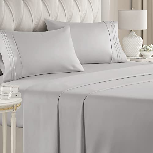 Queen Size Sheet Set - Breathable & Cooling - Hotel Luxury Bed Sheets - Extra Soft - Deep Pockets - Easy Fit - 4 Piece Set - Wrinkle Free - Comfy – Light Grey Bed Sheets - Queen Sheets – Fitted Sheets