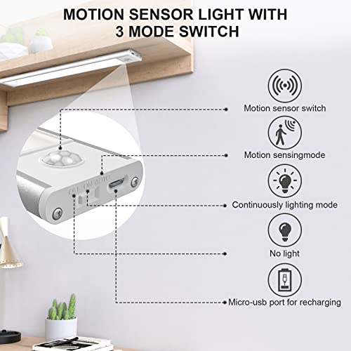 LED Motion Sensor Cabinet Light, Under Cabinet Lights, Wireless USB Rechargeable Kitchen Night Lights, Stick-on Anywhere Battery Powered Operated Light, 35-LED Light for Stairway Wardrobe, Closets