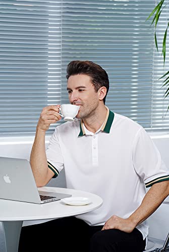 LEDINEY Polo Shirts for Men Short Sleeve Striped Collared Button Down Regular Fit Business and Casual Fashion Sports Golf Shirts Camisa Polo para Hombre White M