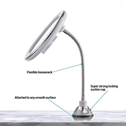 PROBEAUTIFY Lighted Makeup Mirror - 10” Long Gooseneck Mirror - Warm LED Light, Cordless, Adjustable, Bathroom Vanity Dresser Mirror, Compact Travel Mirror
