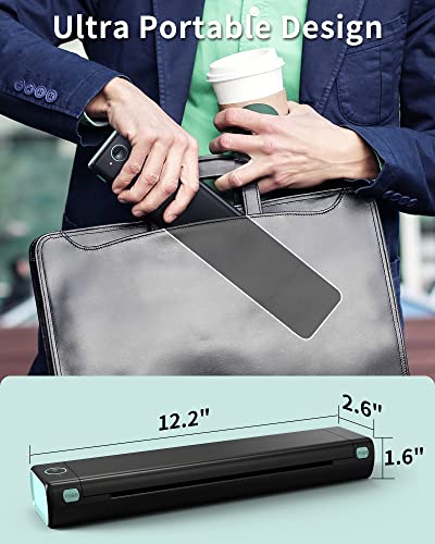 Portable Thermal Printer Wireless Travel - Bluetooth Printer for Phone, Small Mobile Printer for Laptop, Compact Inkless Printer for Vehicle Home Use School Office, Support 8.5" X 11" Letter Paper