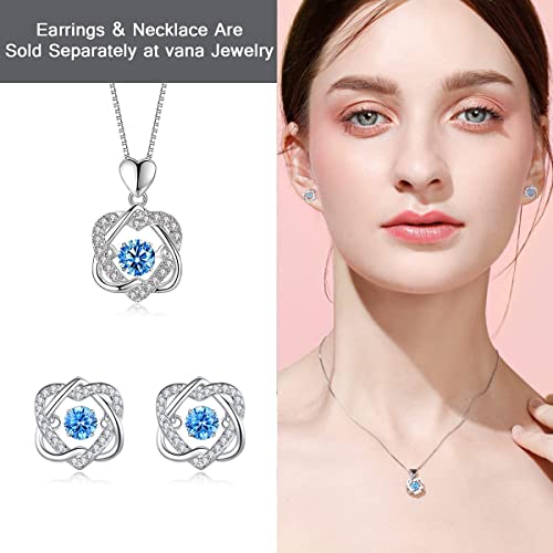 Sparkling Dancing Diamond Necklace - Dainty 925 Sterling Silver Pendant with Cubic Zirconia Birthstones for Women and Girls - Ideal Gift for Valentine's Day, Christmas (HeartBlue)