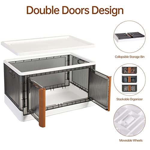 HAIXIN Storage Bins with Lids, Collapsible Storage Bins, Wardrobe Closet Organizer, 19 Gal Stackable Toy Storage, Foldable Plastic Storage Container with Door, Crate for Book Storage (3 Pack)