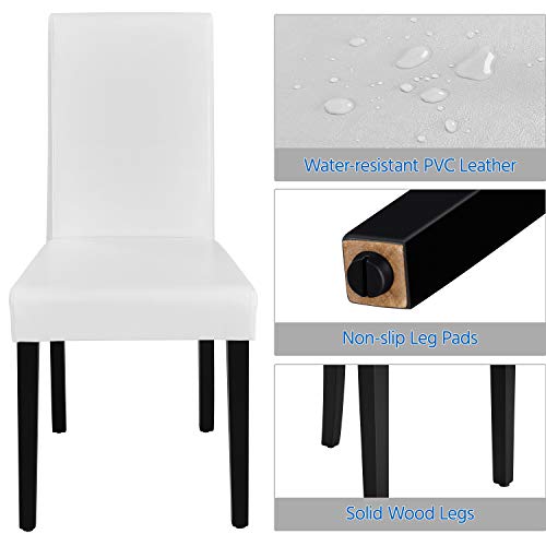 Yaheetech Dining Chair Faux Leather Parson Chair Modern Kitchen Living Room Side Chair Upholstered Padded Armless Chair with Solid Wood Legs Set of 4, White