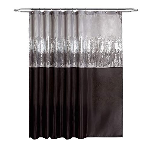 Lush Decor Night Sky Shower Curtain Sequin Fabric Shimmery Color Block Design for Bathroom, 72" x 72", Black & Gray