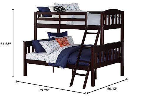 Dorel Living Airlie Solid Wood Bunk Beds Twin Over Full with Ladder and Guard Rail, Espresso