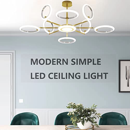 OUQI Ceiling Light Fixture,Modern 8 Lights Fixtures Ceiling Mount, Matte Gold Finish,7000K Dimmable Ceiling Lights with Remote DIY Light Fixture LED Chandelier for Bedroom Living Room Kitchen