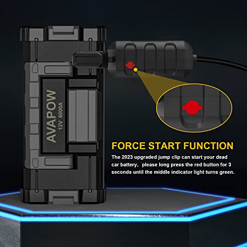 AVAPOW 6000A Car Battery Jump Starter(for All Gas or up to 12L Diesel) 2023 Upgraded Powerful Car Jump Starter with Dual USB Quick Charge and DC Output,12V Jump Pack with Built-in LED Bright Light
