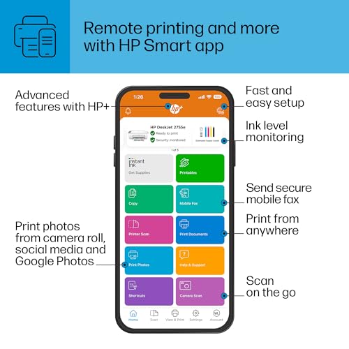 HP DeskJet 2755e Wireless Color inkjet-printer, Print, scan, copy, Easy setup, Mobile printing, Best-for home, Instant Ink with HP+,white