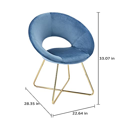 CangLong Modern Velvet Accent Upholstered Make-up Stool Home Office Guest Reception Dining Leisure Lounge Chairs with Golden Legs Set of 2, Blue 1