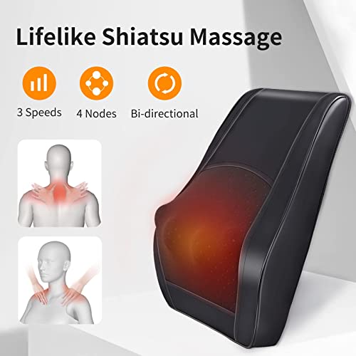 Boriwat Back Massager with Heat, Massagers for Neck and Back, 3D Kneading Massage Pillow for Back, Neck, Shoulder, Leg Pain Relief, Fathers Day Gifts for Dad Men, Stress Relax at Home Office and Car