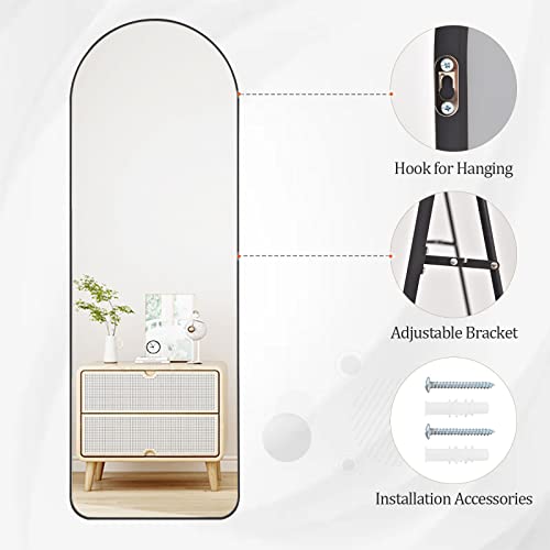 HARRITPURE 64"x21" Arched Full Length Mirror Floor Mirrors with Aluminum Alloy Frame Free-Standing Wall Mounted or Leaning Large Bedroom Dressing Mirror Modern & Contemporary Decor for Home,Black