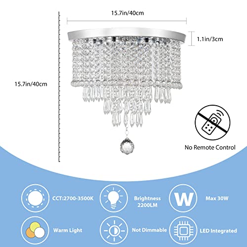 DSLITING Crystal Chandelier Ceiling Light Fixture Modern LED Chandelier 15.7'' Crystal Ceiling Light Small Flush Mount Chandelier Light Fixture for Bedroom Kitchen Dinning Room Living Room Chandelier