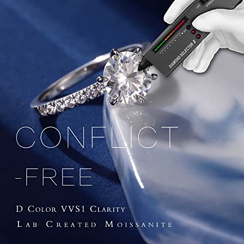 MOOSEA 1.5ct Moissanite Rings for Women, D Color VVS1 Clarity Excellent Cut Lab Created Diamond Rings 14K White Gold Vermeil 6 Claw Moissanite Engagement Rings for Women Jewelry Gifts
