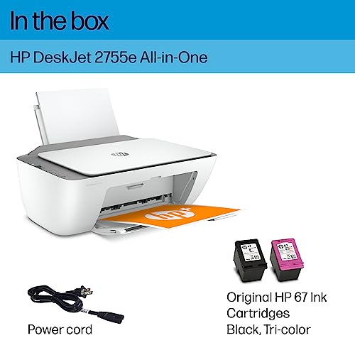 HP DeskJet 2755e Wireless Color inkjet-printer, Print, scan, copy, Easy setup, Mobile printing, Best-for home, Instant Ink with HP+,white