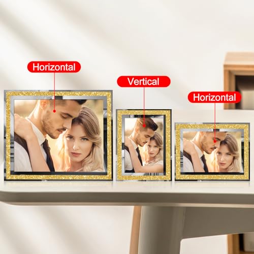Egofine 8x10 Picture Frames Set of 4, Glass Picture Frames Gold Crystal with Silver Edge Wedding Photo Frames for Tabletop Display Vertically or Horizontally