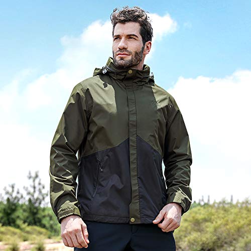 CAMEL CROWN Mens Waterproof Jacket Hooded Windbreaker Windproof Rain Coat Shell for Outdoor Hiking Climbing Traveling (Army Green, L)