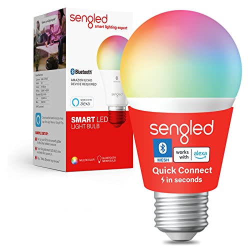 Sengled Smart Light Bulbs, Color Changing Alexa Light Bulb Bluetooth Mesh, Smart Bulbs That Work with Alexa Only, Dimmable LED Bulb A19 E26 Multicolor, High CRI, High Brightness, 8.7W 800LM, 1Pack