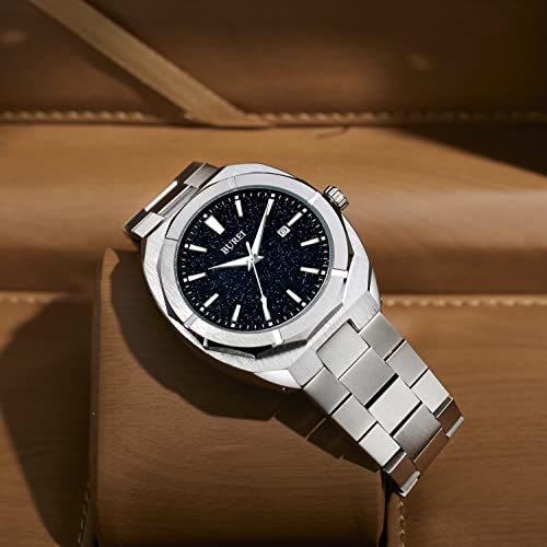 BUREI Fashion Quartz Watch for Men Watch Analog Date Watch with Stainless Steel Band Waterproof Classic Watches for Men