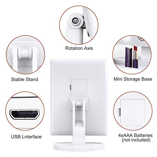Makeup Mirror Vanity Mirror with Lights, 2X 3X 10X Magnification, Lighted Makeup Mirror, Touch Control, Trifold Makeup Mirror, Dual Power Supply, Portable LED Makeup Mirror, Women Gift (White+10X)