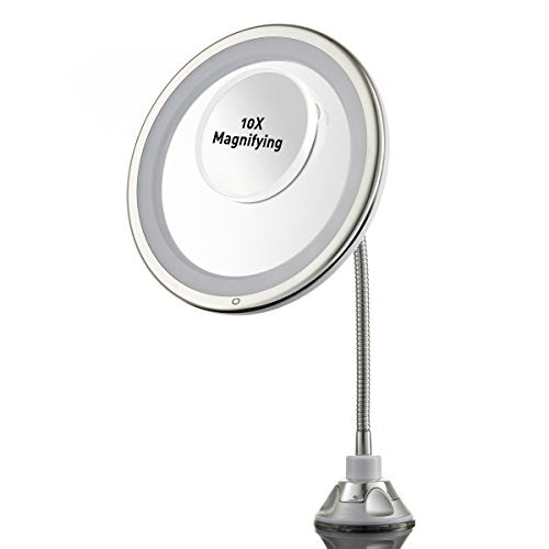 PROBEAUTIFY Lighted Makeup Mirror - 10” Long Gooseneck Mirror - Warm LED Light, Cordless, Adjustable, Bathroom Vanity Dresser Mirror, Compact Travel Mirror