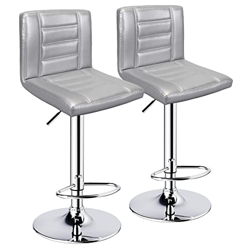 Leopard Bar Stools Set of 2, Modern Adjustable Bar Stool with Back, Straight Line Swivel Barstool - Silver